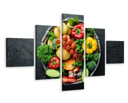 Schilderij - Groente in een houten ton, 5 luik, Premium print