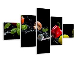 Schilderij - Vliegende groente, 5 luik, premium print