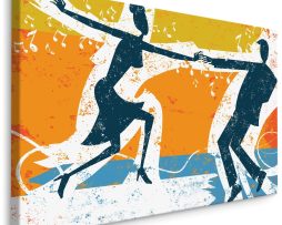 Schilderij - Dansende mensen, Geel, Oranje, Blauw, premium Print