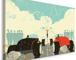 Schilderij - Retro Autorace, 5 maten, (groen/rood) Premium Print