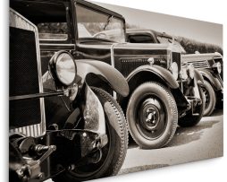 Schilderij - Antieke Vintage Auto's, zwart/wit, Premium Print