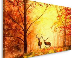 Schilderij - Herten in een Herfstbos, 5 maten, Premium Print