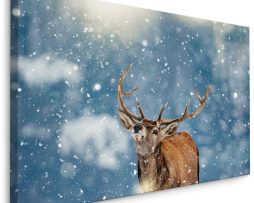 Schilderij - Hert in de Sneeuw, 5 maten, Premium Print
