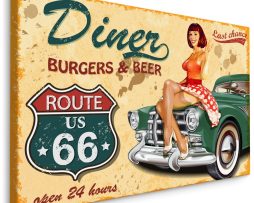 Schilderij - Route66, Diner, Burger & Beer, Premium Print