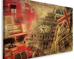 Schilderij - Iconen van Londen in Vintage Stijl, Premium Print