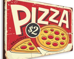 Schilderij - Pizza, reclamebord, Premium Print, Rood