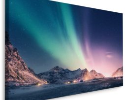 Schilderij - Noorderlicht boven de Bergen, Premium Print