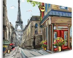 Schilderij - Tekening van Parijs, Print op Canvas, Premium Print