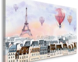Schilderij - Luchtballonnen boven Parijs, Frankrijk, Premium Print op Canvas