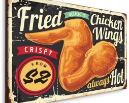 Schilderij - Chicken Wings, Reclamebord, Premium Print op Canvas
