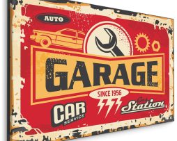 Schilderij - Garage, Reclamebord, Premium Print op Canvas