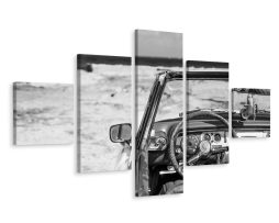 Schilderij - Cubaanse auto in zwart-wit, 5luik, Premium print