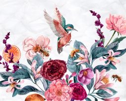 Fotobehang - Kolibries en bijen op een bloem, Prachtig op de muur, 11 maten, incl behanglijm 460x300cm