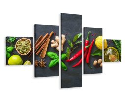 Schilderij - Aromatische kruiden, 5luik, Premium print