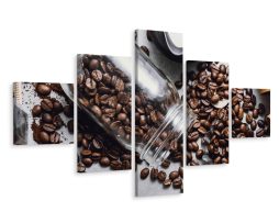 Schilderij - Koffiebonen in een pot, 5luik, Premium print