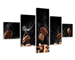 Schilderij - Hete koffiebonen, 5luik, Premium print