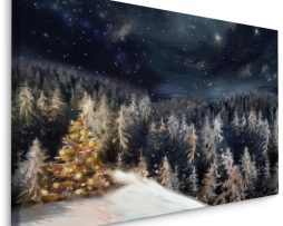 Schilderij - Bos in de Winter bij nacht, Premium Print