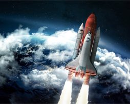 Fotobehang - Space shuttle verlaat de aarde, lancering, 11 maten, inclusief behanglijm 520x318cm