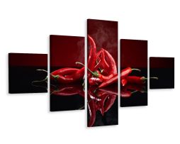 Schilderij - Rode Chilipepers, 5luik, Premium print
