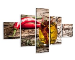 Schilderij - Olijfolie met kruiden en chili, 5luik, Premium print