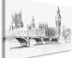 Schilderij - Tekening van het oude Londen, Premium Print op Canvas
