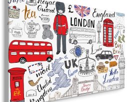 Schilderij - Bekende Symbolen van Londen, Engeland, Premium Print