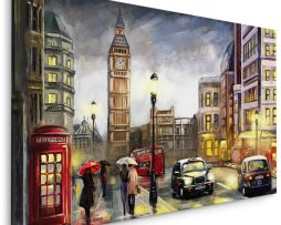 Schilderij - Regenachtige dag in Londen, Multikleur, Premium Print
