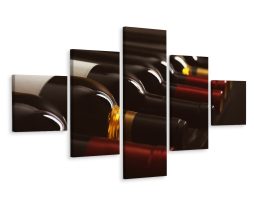 Schilderij - Wijnflessen, 5luik, premium print