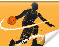 Fotobehang - Dribbelende Basketbal Speler, 11 maten, premium print, incl behanglijm