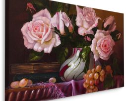 Schilderij - Rozen in een Vaas, Premium Print op Canvas