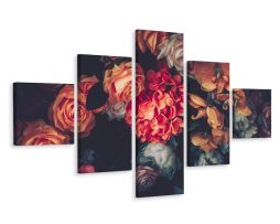 Schilderij - Vintage bloemen, 5luik, premium print