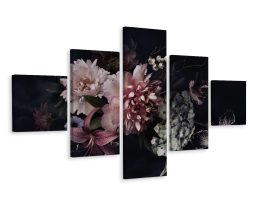 Schilderij - Vintage bloemen II, 5luik, premium print