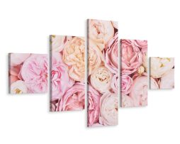Schilderij - Bloemen in pastel, 5luik, premium print