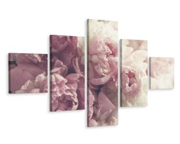 Schilderij - Roze pioenrozen, 5luik, premium print