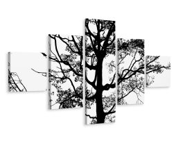 Schilderij - Boom in zwart-wit, 5luik, premium print