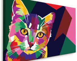 Schilderij - Kleurrijke Kat, Multikleur, Premium Print op Canvas