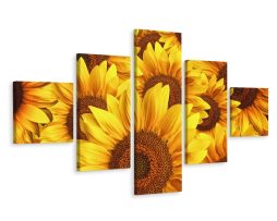 Schilderij - Zonnebloemen, 5luik, premium print