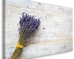 Schilderij - Lavendel op een Houten Achtergrond, Premium Print op Canvas