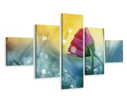 Schilderij - Bloem in ochtenddauw, 5luik, premium print