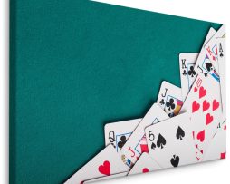 Schilderij - Speelkaarten, groene achtergrond, premium print