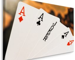 Schilderij - Joker tussen Aasen, speelkaarten, premium print