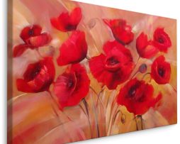 Schilderij - Geverfde klaprozen, (print op canvas), premium print