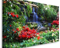 Schilderij - Waterval in tropische tuin, premium print