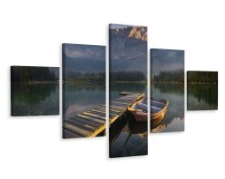 Schilderij - Steiger met bootje, 5luik, premium print