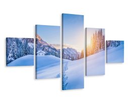 Schilderij - Sneeuw in de Alpen, 5luik, premium print