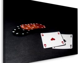 Schilderij - Pokerfiches en speelkaarten, premium print
