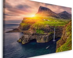 Schilderij - Zonsondergang aan de kust, premium print