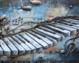 Schilderij - Metaalschilderij - Piano Toetsen, 80x120cm, 3D schilderij