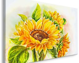 Schilderij - Zonnebloem in waterverf (print op canvas), premium print