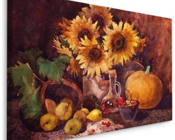 Schilderij - Stilleven met zonnebloem (print op canvas), premium print